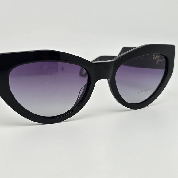 Quay Australia Mad Cute Black Frame Polarized Gradient Lens Cat Eye Sunglasses